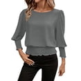 thumbnail image 2 of Loopsun Womens Long Sleeve Fall Tops Fashion Solid Crew Neck Sports Pullover Shirts, 2 of 3
