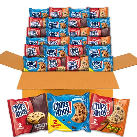 CHIPS AHOY! Cookie Variety Pack, Original Chocolate Chip, Chewy Chocolate Chip w/Reese's Peanut Butter Cups & Chewy Fudge Cookies 47.8oz/50ct