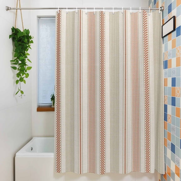 Shower Curtain, Vintage Boho Striped Waterproof Polyester Fabric Bath Curtain with Hooks for Bathroom Bathtub Stalls, Retro Terracotta Beige Stripe 72x72IN