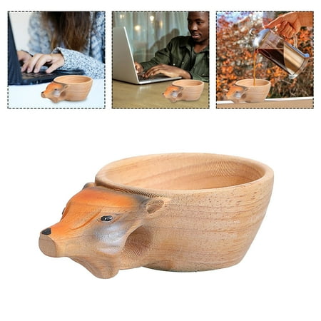 

Hand Carved Animals Head Wooden Mug Cup