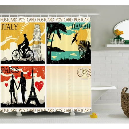 Retro Shower Curtain Postcards From Italy Hawaii Paris Exotic Retro Shower Curtain Postcards From Italy Hawaii Paris Exotic Places In The World Nostalgic Times