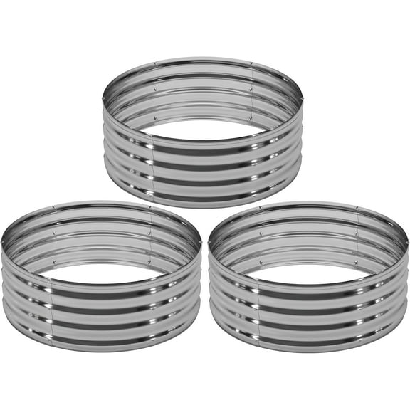 3PCS 2x2x1FT Galvanized Raised Garden Bed Kit,Vegetable Boxes-Round Metal Flower Box,Large Planter Raised Beds Outdoor Garden for Planting,Fruit,Herb-Silver
