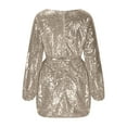 thumbnail image 5 of Blczomt Gold Women Dress Sequin Birthday Party Long Sleeve Bodycon Mini Sexy V Neck Dresses, 5 of 8