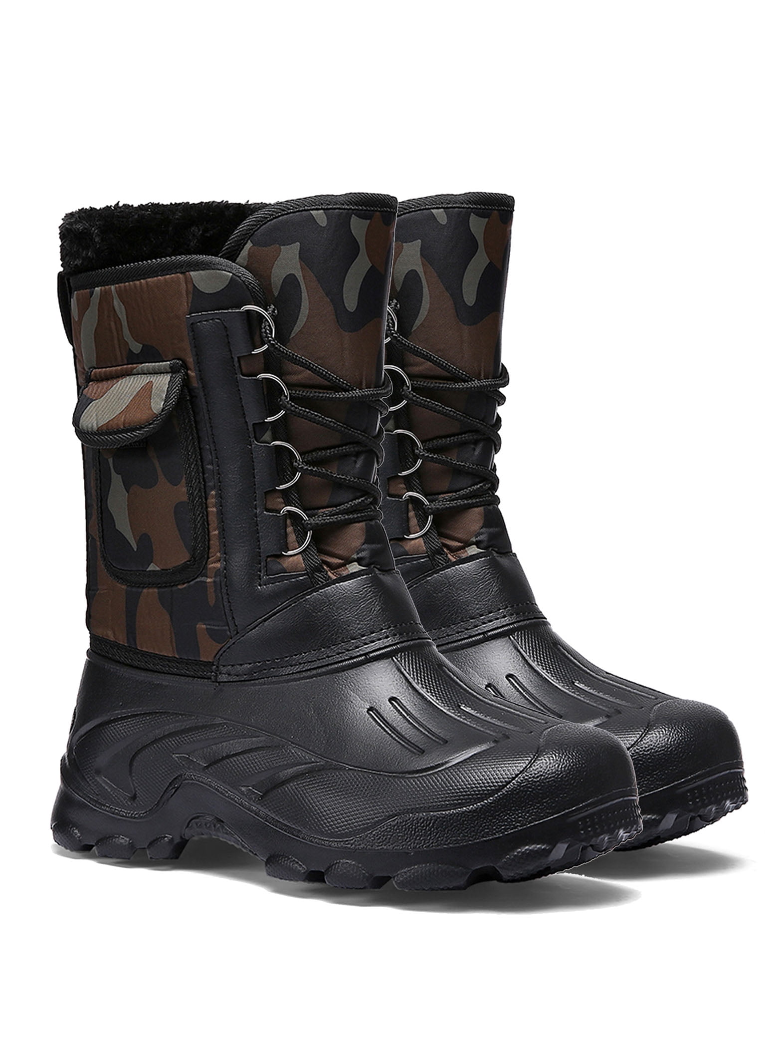 Tanleewa Fur Lined Men’s Snow Boots Mid Calf Outdoor Hiking Boots 10.5