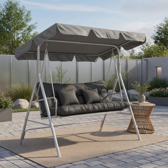 Resenkos 59 Inch Outdoor Replacement Bench Cushion Set with Backrest & 2 Throw Pillows – Charcoal Gray Weatherproof Tufted Polyester Patio Seat Pads for Garden, Deck, Porch (Cushions Only)
