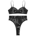 thumbnail image 5 of Traje Rave de baile en barra para mujer, aspecto húmedo, charol, sin aros, sujetador sin relleno, Top con cintura alta, bragas con hebilla trasera ajustable, 5 of 5
