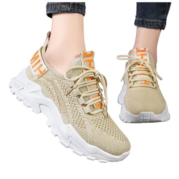 Rokment Womens Slip on Walking Running Shoes Comfortable Breathable Mesh Lightweight Memory Foam Non Slip Cross Training Jogging Work Tennis Sneakers Beige Size 6.5