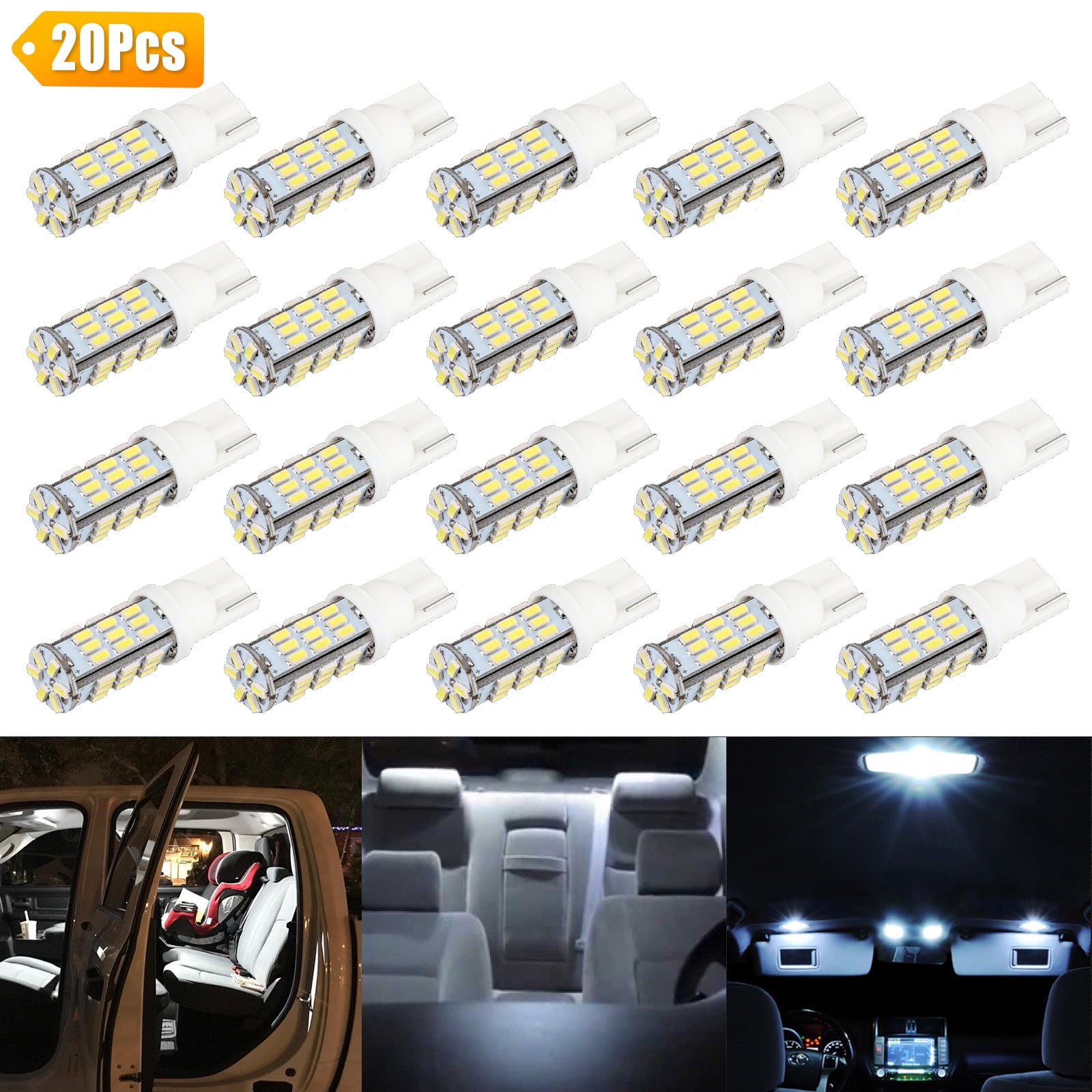 PESIC 20x T10 921 192 194 Wedge RV Trailer 42-SMD LED Super Bright 3500K Warm White Car Backup Reverse Interior Light Bulbs 