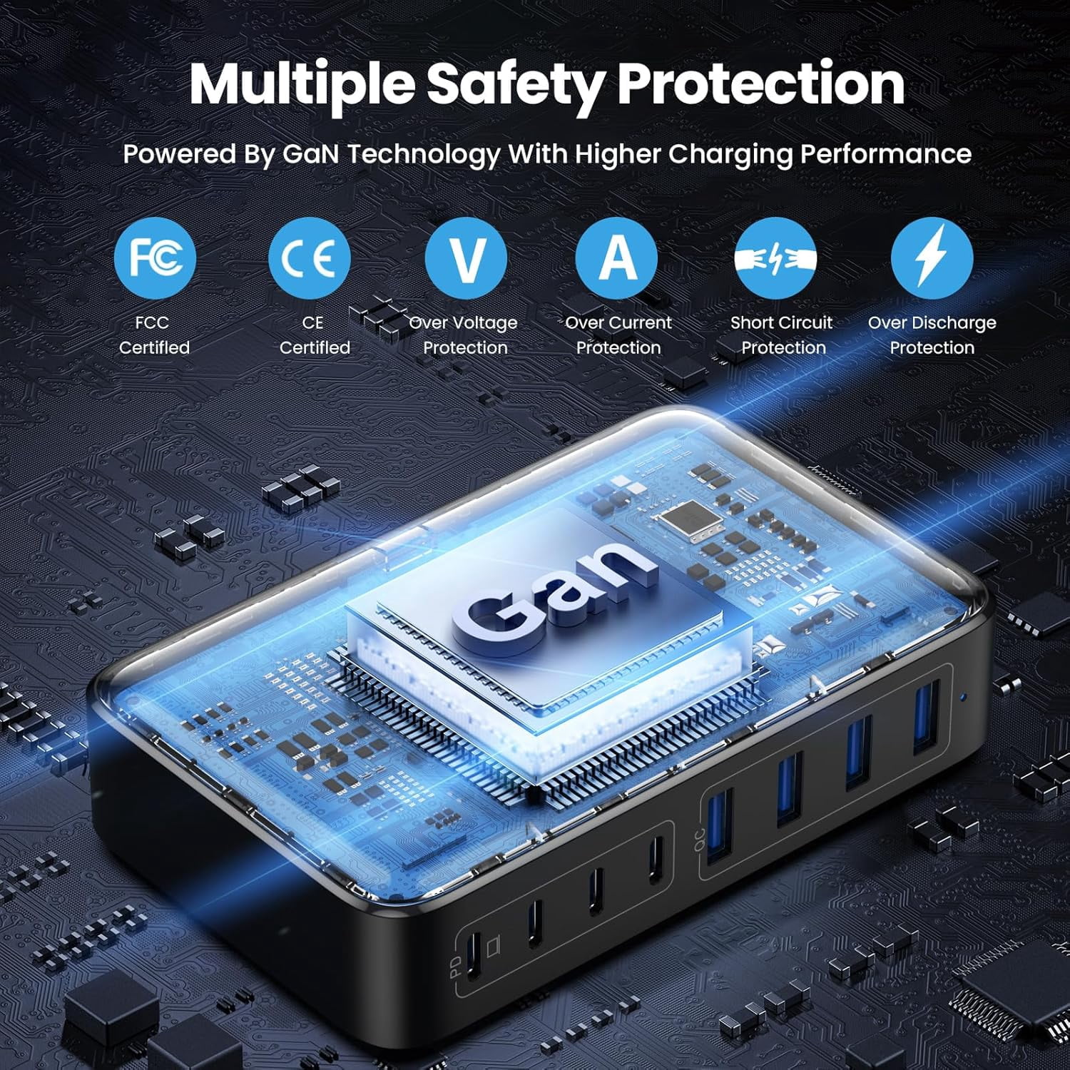 USB-C Charger 200W Charging Block, Upgraded GaN III 8-Port Fast Charging Station Hub, PD 65W Laptop Charging Adapter, Compatible with MacBook Pro/Air, DELL, Steam Deck, iPhone 16/15/14, Galaxy S23/22