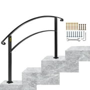 VEVORbrand 1-3 Step Handrail Rackable to a range of 0°to 45°Matte Black Stair Rail Wrought Iron Handrail with Installation Kit Hand Rails for Outdoor Steps