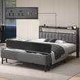 thumbnail image 2 of Queen Size Bed Frame with Headboard,Upholstered Platform Bed with Ottoman Storage,Starry Sky Lights & Charging Station,No Box Spring Needed,Grey, 2 of 14