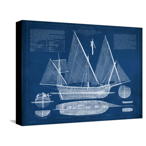 Art.com Antique Ship Blueprint III Stretched Canvas Print Wall Art by Vision Studio, 16" x 12"