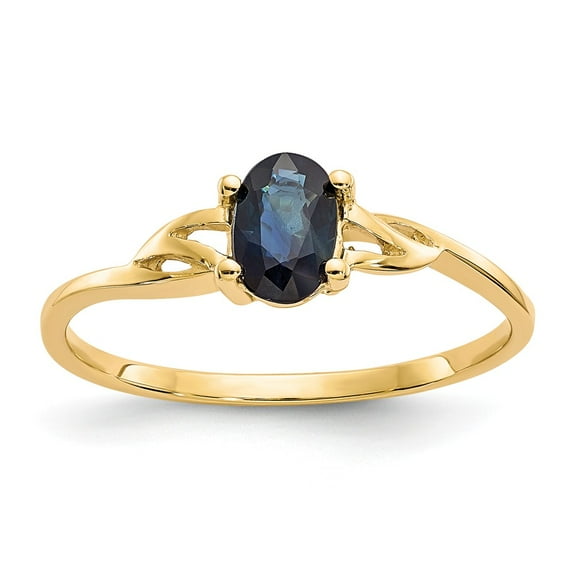14K Yellow Gold Ring Band with Stones (09) September Sapphire Oval Blue