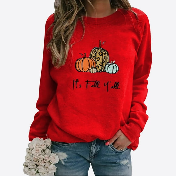 DPTALR Women Comfortable Casual Squash Letter Printed Pullover Round-Neck Long Sleeve T-Shirt Blouse Tops