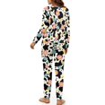 thumbnail image 3 of SCRAWLGOD Pajama Set for Women Long Sleeve 2 Piece Women's Pjs Set Casual Pullover Lounge Sleepwear Fall Crew Neck Loungewear Comfy Top and Pants, Daisy Floral Cow Print Beige Black, S, 3 of 7