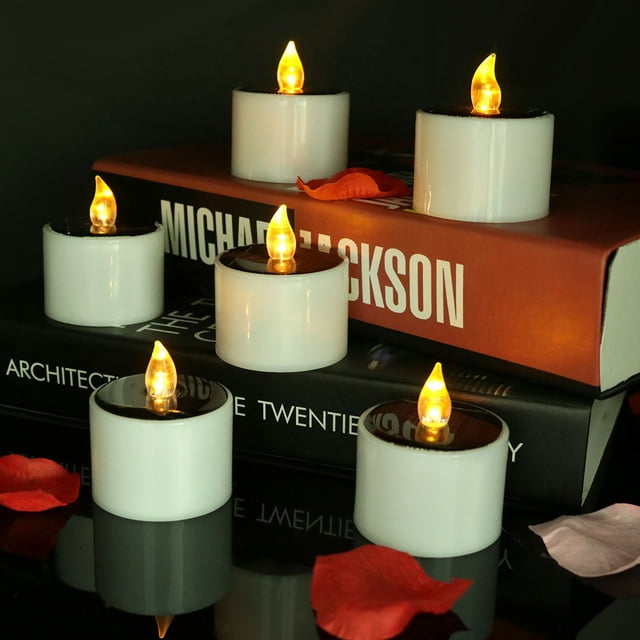 Xihbxyly Velas de Té Solares, Velas Led Parpadeantes, Diseño Seguro Sin Llama, Alimentadas Por Energía Solar, Iluminación Romántica, Decoración para Fiestas y Bodas, Juego de 6, Blanco Frío/Blanco Cá