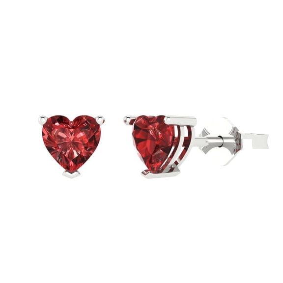 Clara Pucci 1.0 ct Brilliant Heart Cut Studs VVS1 Genuine Conflict free Red Natural Garnet Solid 18K White Gold Designer Everyday Earrings Push back