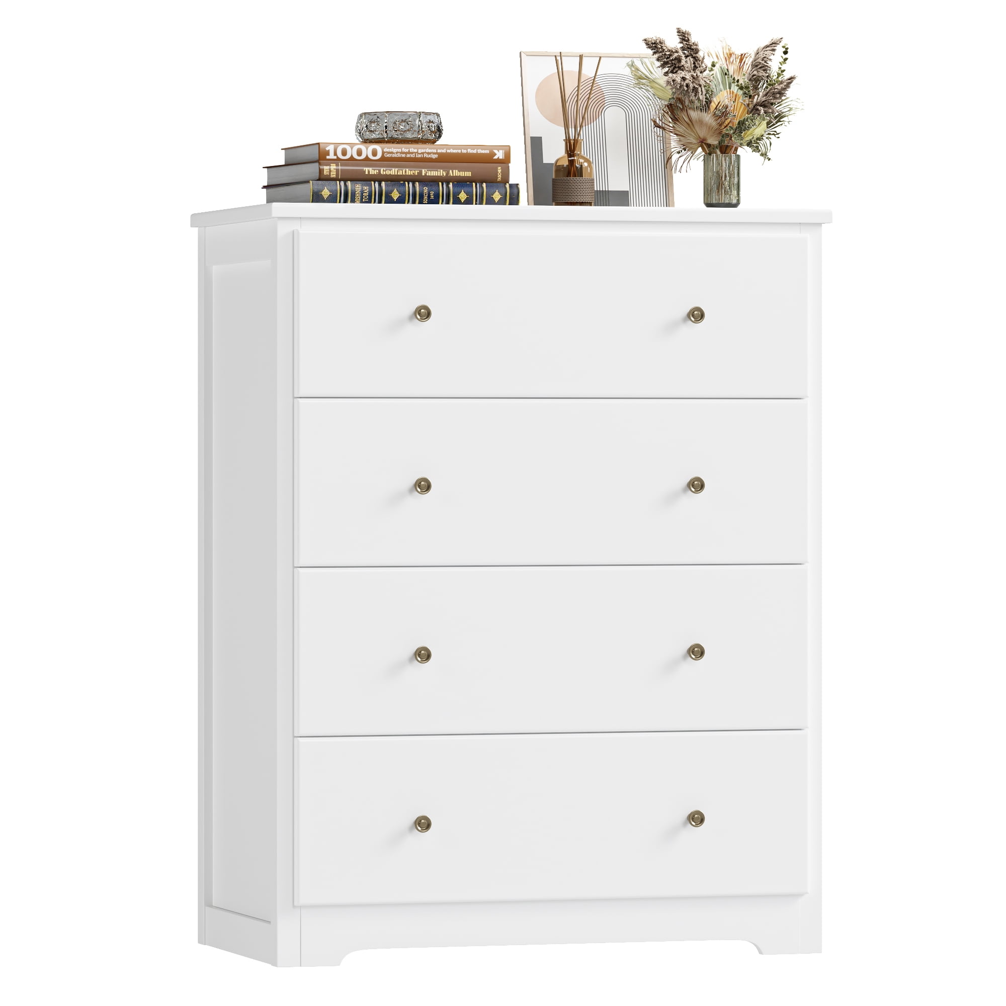 Homfa Dresser Chest, Modern Chest Organizer with 4 Drawers for Bedroom, White Finish