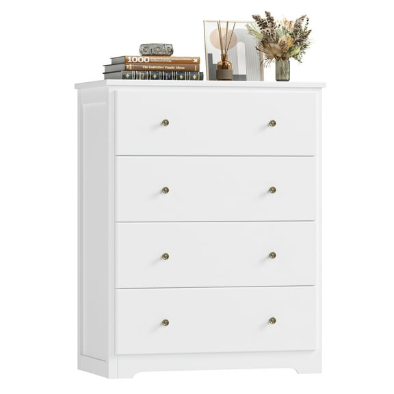 Homfa Dresser Chest, Modern Chest Organizer with 4 Drawers for Bedroom, White Finish