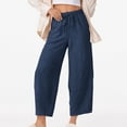 thumbnail image 2 of Mlzmgr Wide Leg Pants for Women Drawstring High Waisted Loose Comfy Cropped Pants Solid Color, 2 of 6
