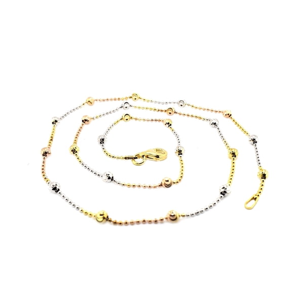 MauliJewels 3.2MM Tri-Color 14K Rose, White & Yellow Gold Rhodium Plated Ball Bead 18-Inch Italian Necklace Chain for Women, 925 Sterling Silver