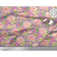 thumbnail image 2 of Soimoi Purple Cotton Voile Fabric Leaves & Peony Floral Printed Craft Fabric by the Yard 56 Inch Wide, 2 of 3