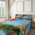 thumbnail image 2 of Ambesonne Paris Fitted & Top Sheet Set with Shams, Autumn Eiffel Tower Painting, Blue and Vermilion, 2 of 7
