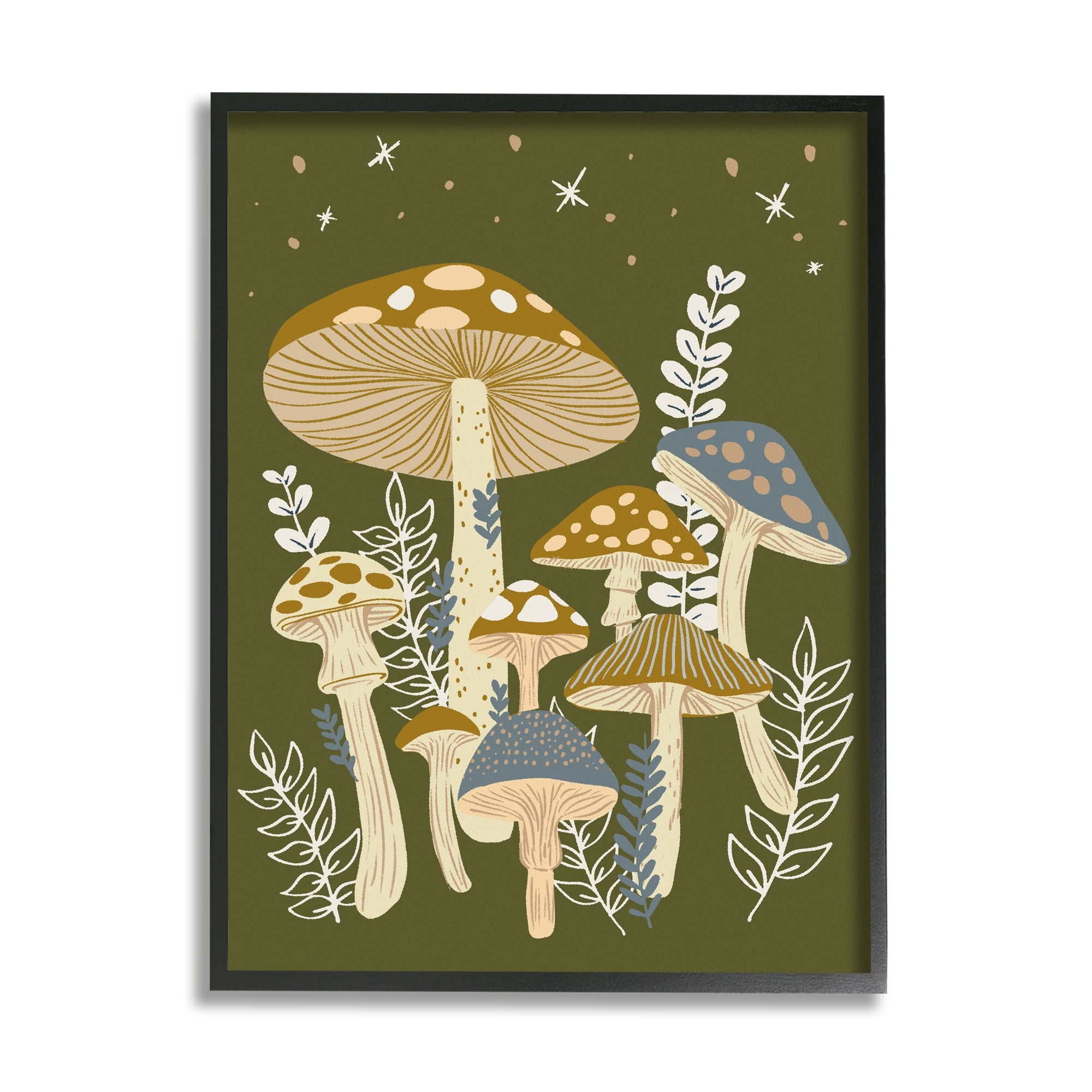 Stupell Industries Cottage Mushrooms Whimsical Nature Botanical & Floral Painting Gray Framed Art Print Wall Art