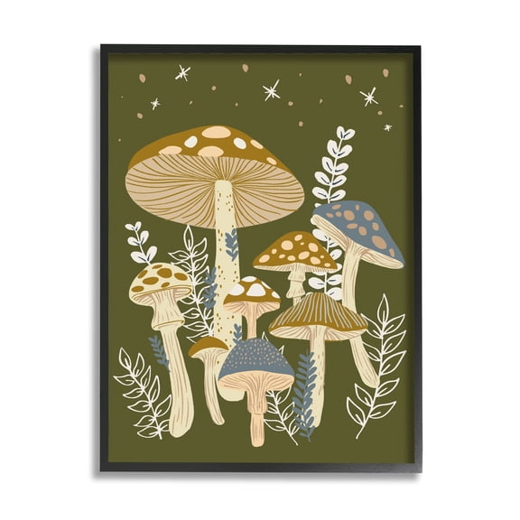 Stupell Industries Cottage Mushrooms Whimsical Nature Botanical & Floral Painting Black Framed Art Print Wall Art