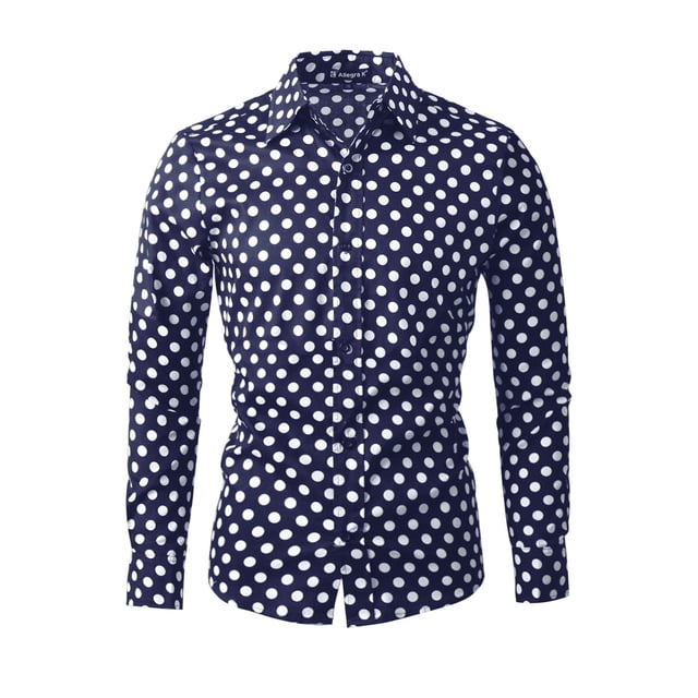 INSPIRE CHIC Chemise pour Homme Motif à Pois Col en Pointe Manches Longues Chemise Boutonnée 38 Bleu Marine