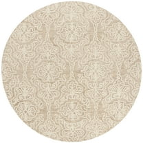 SAFAVIEH Blossom Asher Geometric Wool Area Rug, Beige/Ivory, 10' x 10' Round