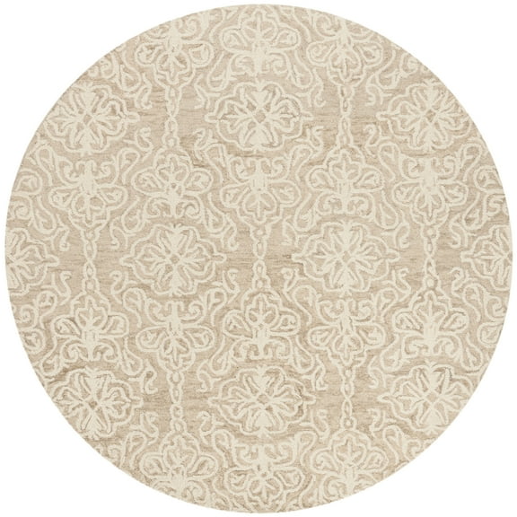 SAFAVIEH Blossom Asher Geometric Wool Area Rug, Beige/Ivory, 10' x 10' Round