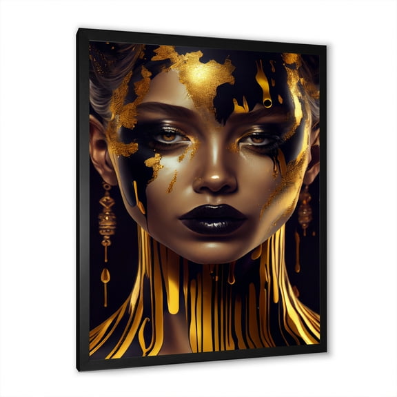 Designart Sensual Liquid Gold Woman V Framed Wall Art