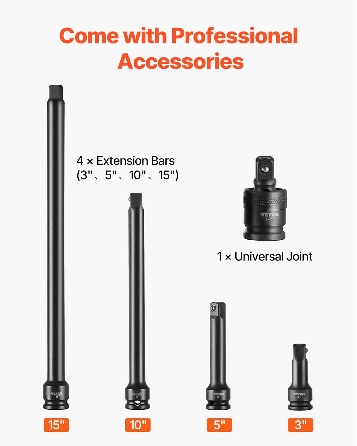 VEVOR 1/2" Drive Impact Socket Set, 43 Piece Deep & Shallow Socket Set SAE 3/8" to 1-1/2", 6 Point Cr-Mo Alloy Steel for Auto Repair, Easy-to-Read Size Markings, Rugged Construction, Storage Case