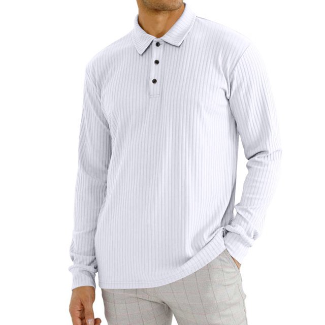 KIHOUT Men's Long Sleeve Shirts Stripe Texture Plain Button Shirts Casual Collared Regular Basic Shirt WH/L2
