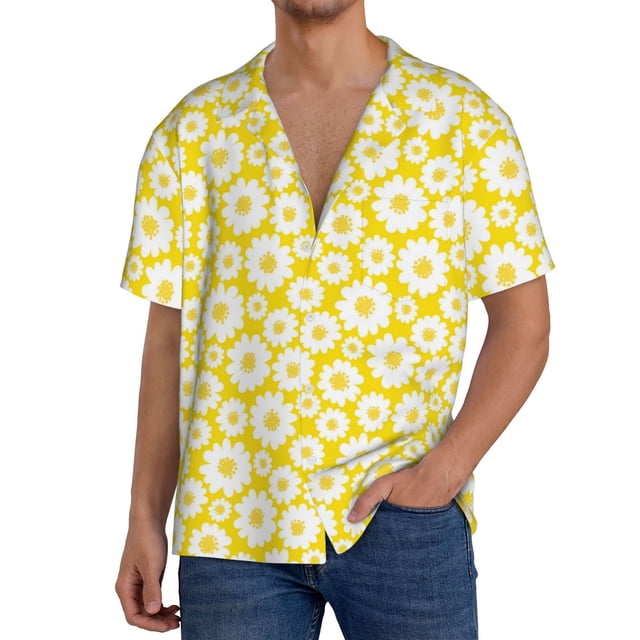 Fotbe Daisies Flowers Camisa Estampada de Manga Corta para Hombre, Casual de Verano, Estilo Playero, Sin Arrugas-3X-Large