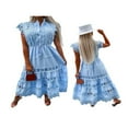 thumbnail image 4 of Elegant Women‘s Long Dress with Fly Sleeves and Button-down Design, 4 of 5