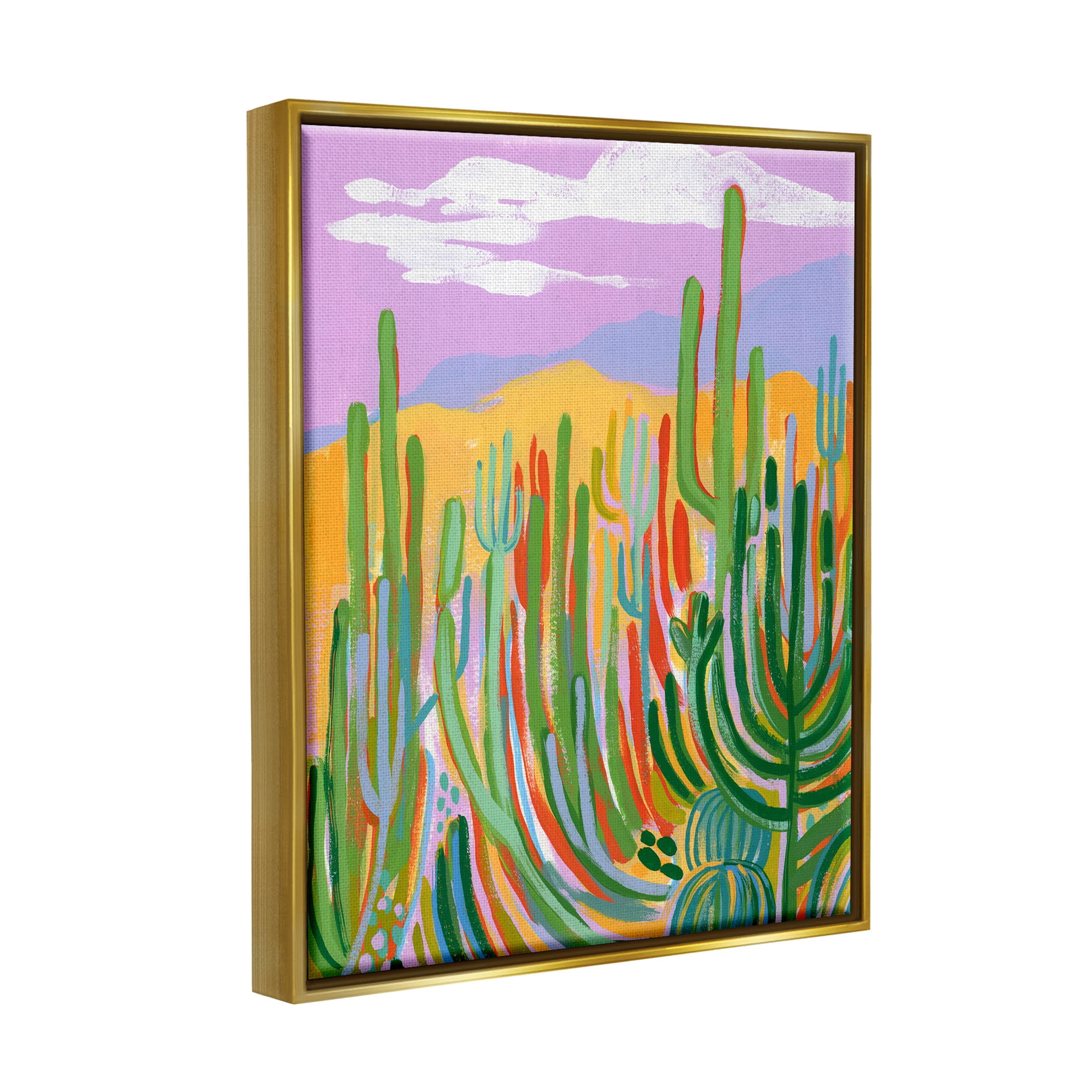 Stupell Industries Modern Desert Scenery Cactus Plants Painting Metallic Gold Floating Framed Canvas Print Wall Art, Design by Laura Marr