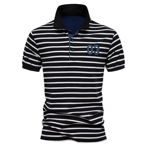 ZVNAΖH Men's Cotton Short Sleeve T-shirts 3 Button Striped Stand Up Collar Tees Comfy Daily Summer Tops Golf Shirts