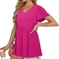 thumbnail image 6 of Jjayotai Womens Plus-Size Tunics, Short Sleeve Tops, V Neck Eyelet Shirts, Summer Outfits for Women, Women's Going Out Blouses Hot Pink^ S, 6 of 9