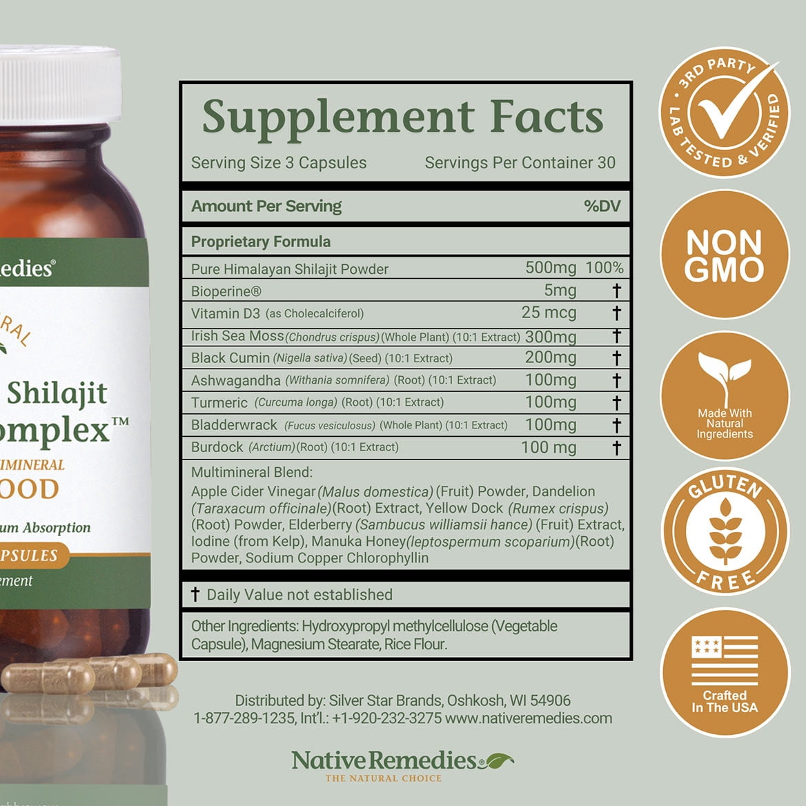 Native Remedies Sea Moss & Shilajit Complex  - Natural Energy & Immune Blend with Irish Sea Moss Himalayan Shilajit Ashwagandha & Vitamin D3 - Daily Multimineral for Men & Women - 90 Capsules