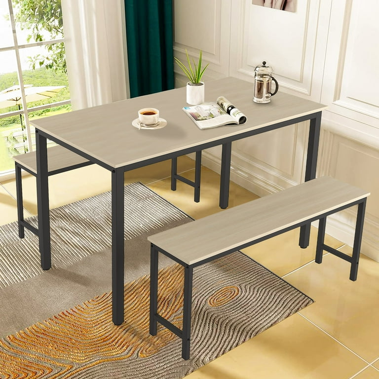 3 Piece Dining Table Set with 2 Benches Modern Home Kitchen Table and Chairs for Dining Room Restaurant Apartment Studio Breakfast Nook Pub