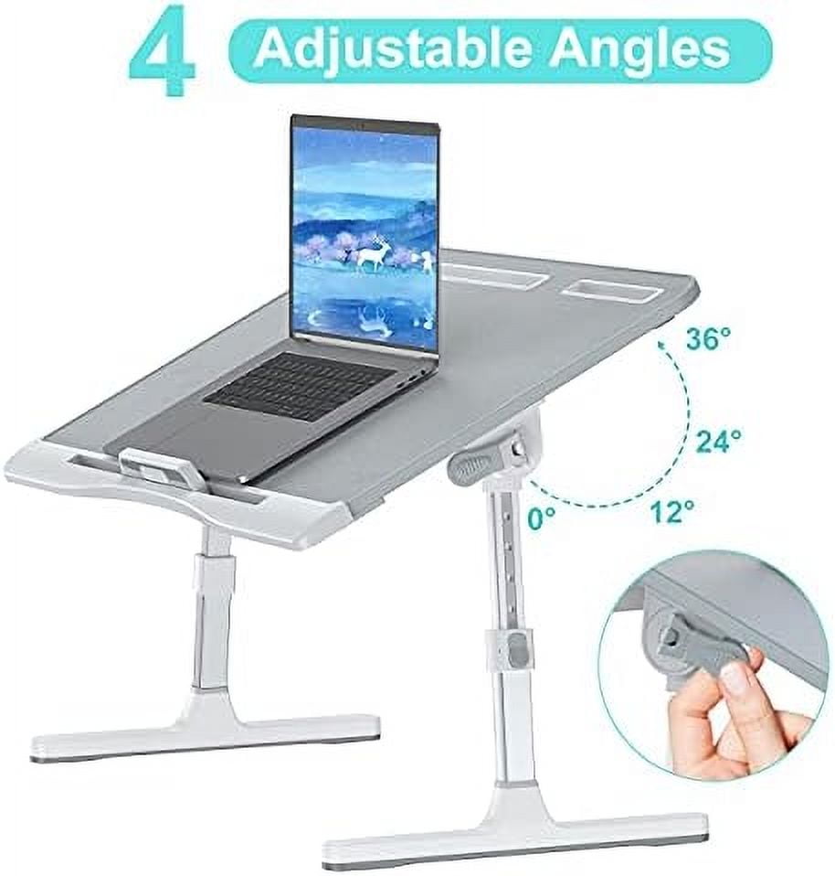 Laptop Bed Tray Desk, Foldable and Adjustable Lap Table with Heights and Angles, Upgraded-Sturdy Laptop Lap Desk for Bed/Sofa/Couch/Floor (2 Drawers, X-Large, Grey)