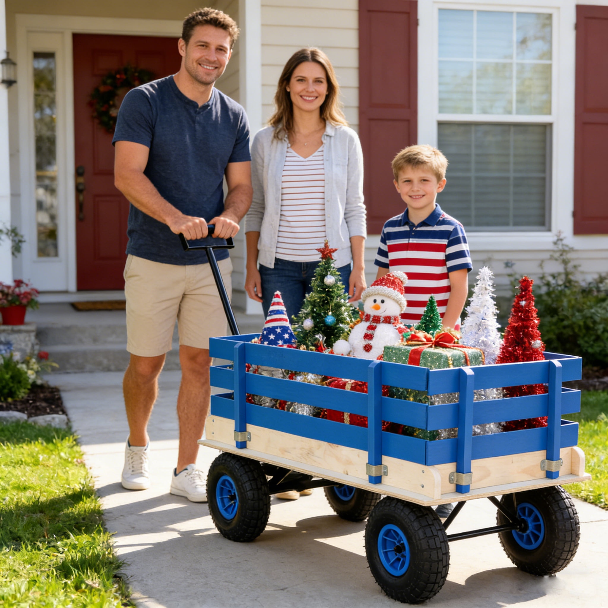 Wooden Household Trolley for Children Toy Transportation/Garden Tool Cart/Outdoor Portable Trolley