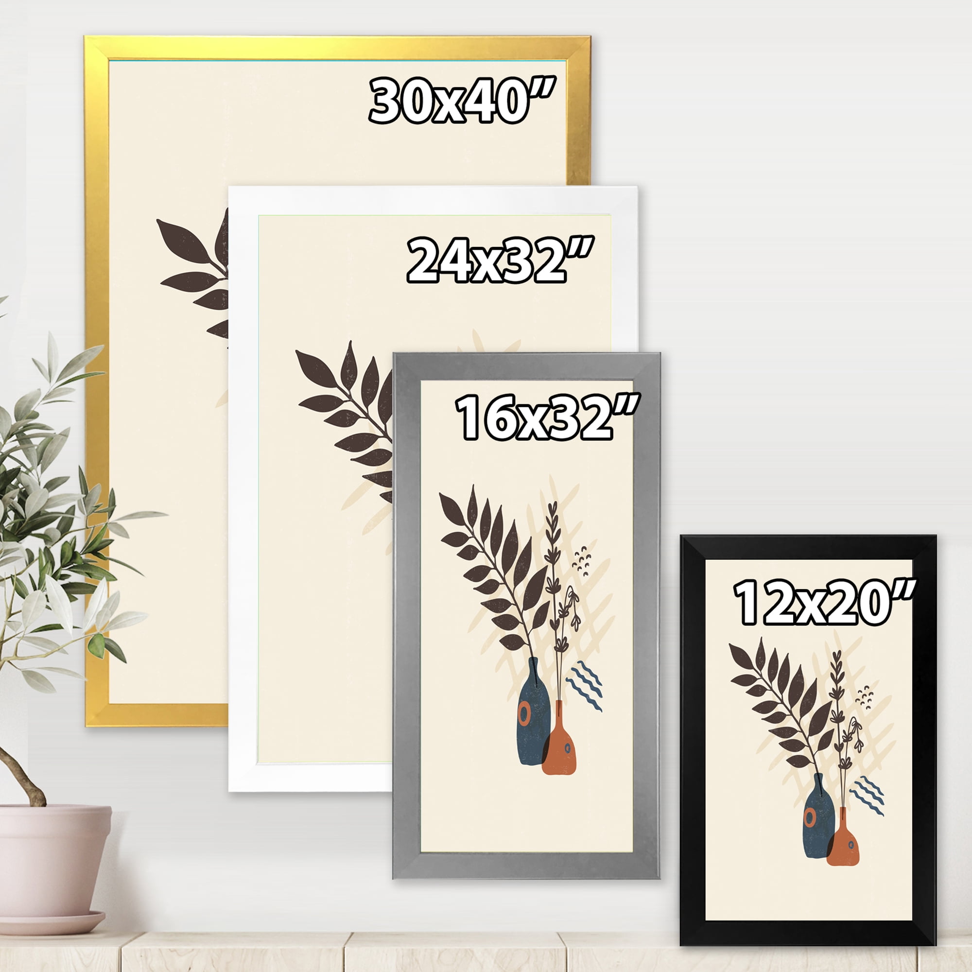 Designart 'Ancient Boho Art Minimalistic Flowers I' Modern Framed Art Print
