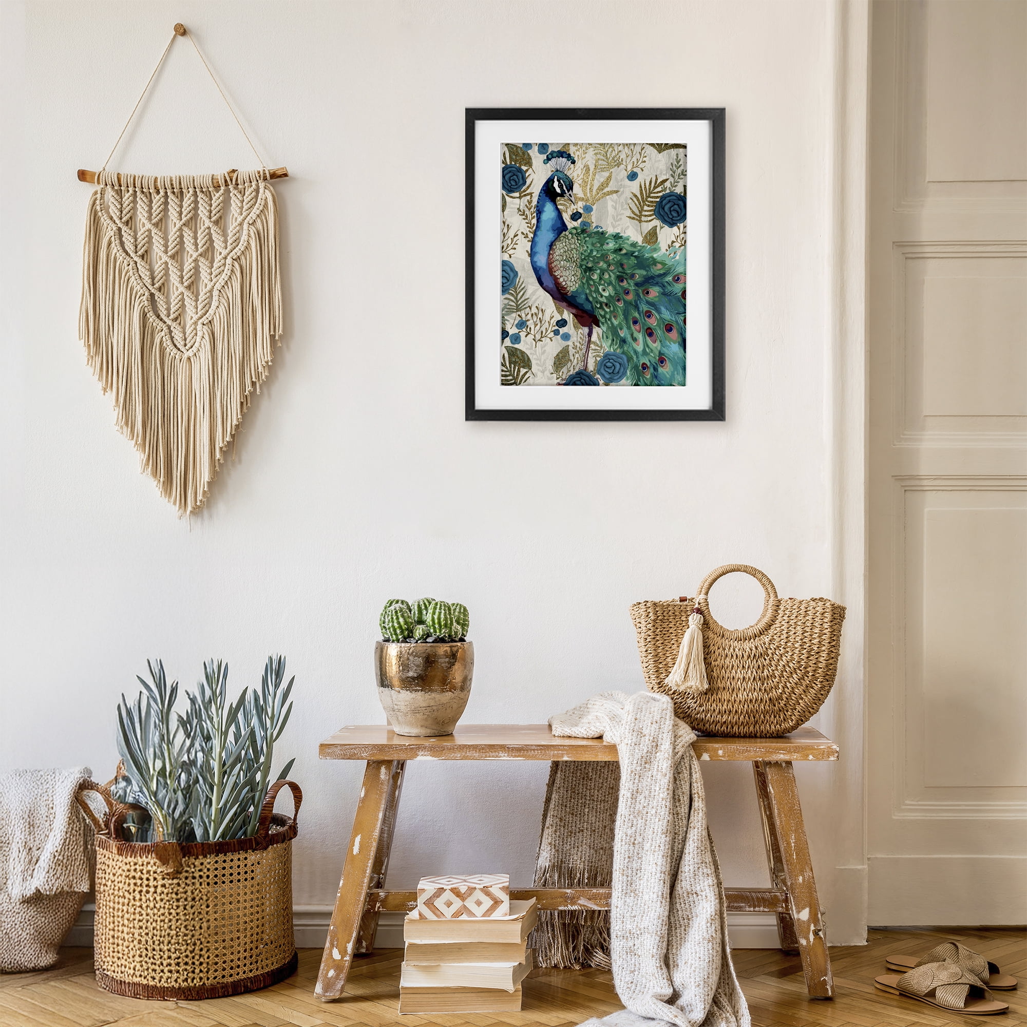 Stupell Industries Rococo Peacock Pride Black Framed Print Under Glass, design by Kim Allen