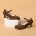 thumbnail image 3 of YDN Women Lovely Closed Toe Low Block Heel Pumps Chunky Adjustable Strap Buckle Mary Janes Fashion Ballroom Dress Shoes Size 5.5 Brown, 3 of 4