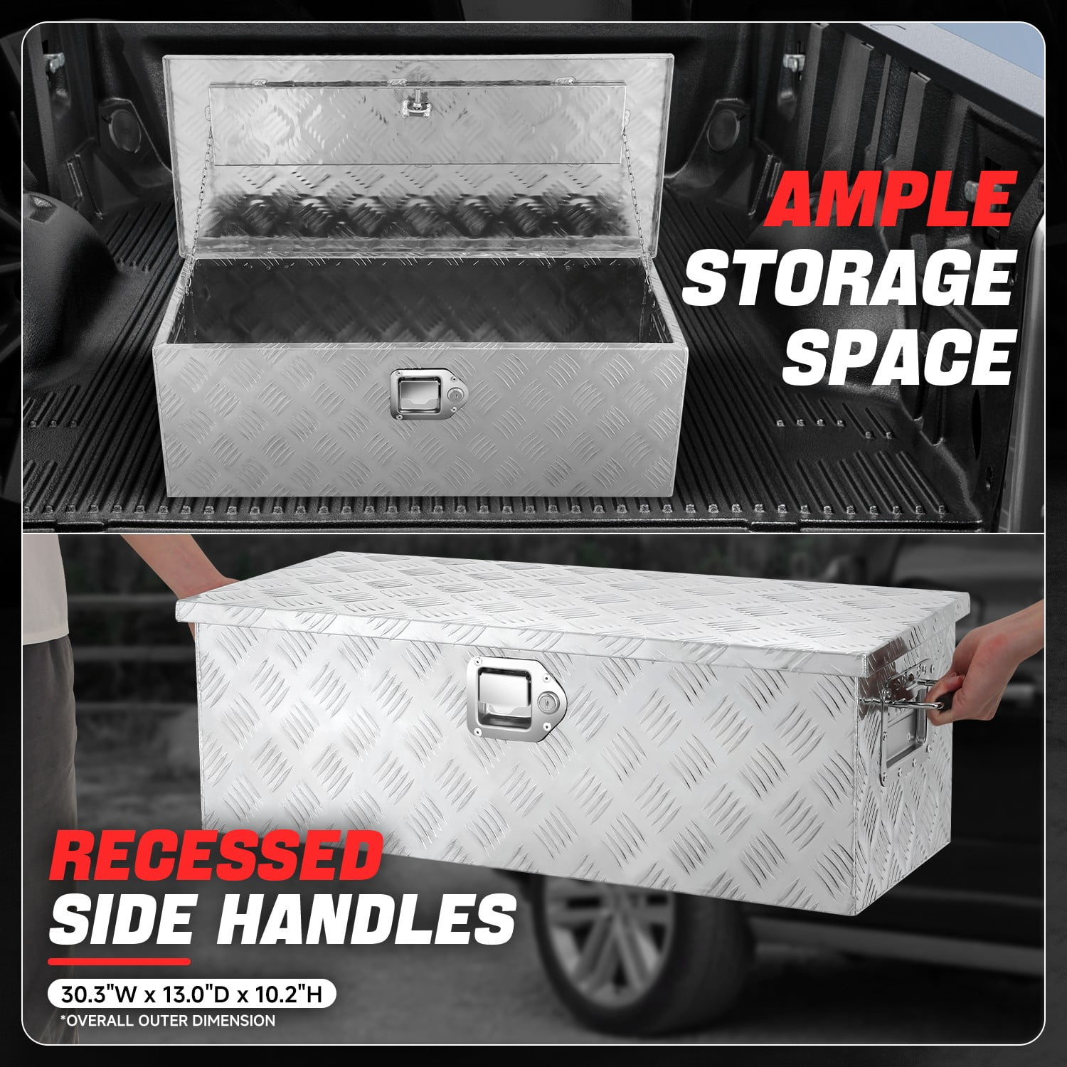DNA Motoring 30"x13"x10" Aluminum Tool Box Pickup Truck Bed Trailer Storage w/Lock & Key
