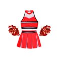 thumbnail image 4 of Xnihocha Girls Classic Cheerleading Team Uniform Mesh Splice Crop Top with Pleated Boxer Skirts Rooter Stage Suit Red 8, 4 of 5