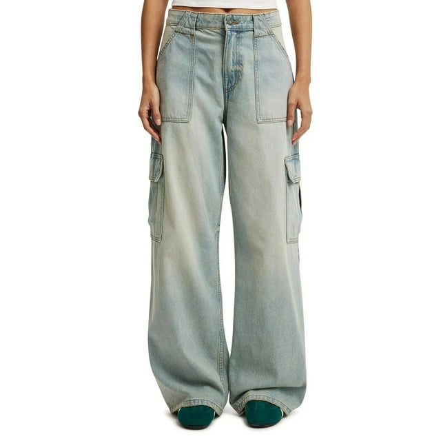 CHUMUD Cargo Jeans for Women Baggy Trendy Mid Rise Straight Leg Denim Pants Multi Pockets Work Pants